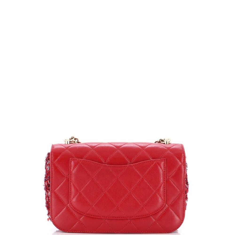 Chanel Chain Handle CC Flap Bag Quilted Lambskin and Tweed Small Red - Picture 4 of 10